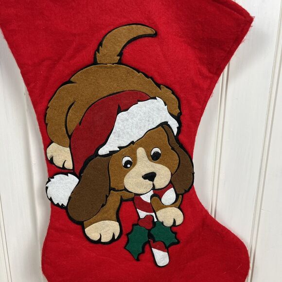 Puppy Dog Felt Christmas Stocking Spaniel Beagle Applique 18" Santa Candy Cane - Picture 7 of 10